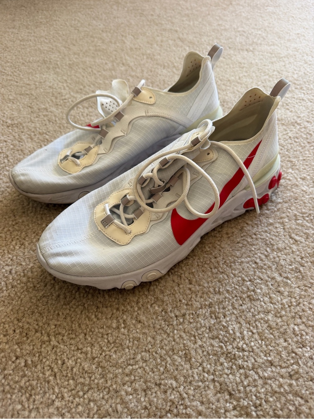 Nike React White and Red Athletic Sneakers